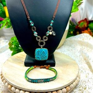 2 piece Silpada turquoise set necklace CZ bracelet lot